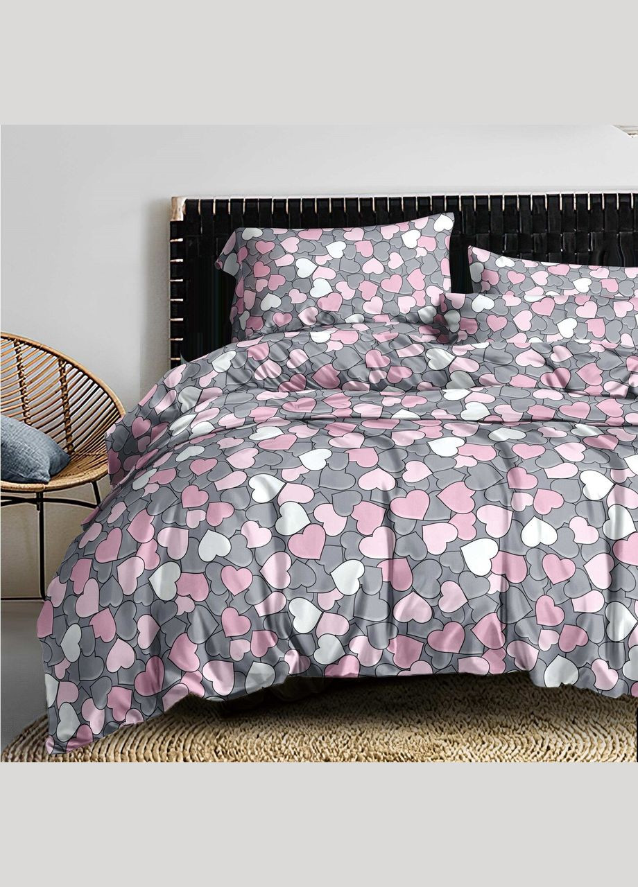Комплект постельного белья двухспальный серый Сердечки Фланель Байка 954214 Ananasko (317433346)