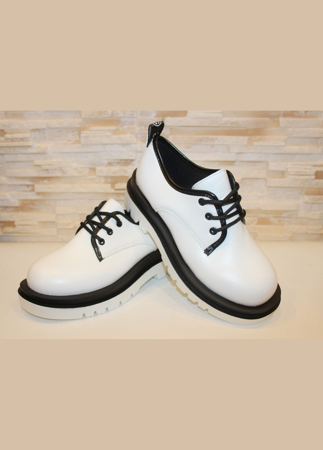 No Brand Туфлі жіночі білі на шнурівці дербі білий з штучна шкіра, — демісезон (332791369)