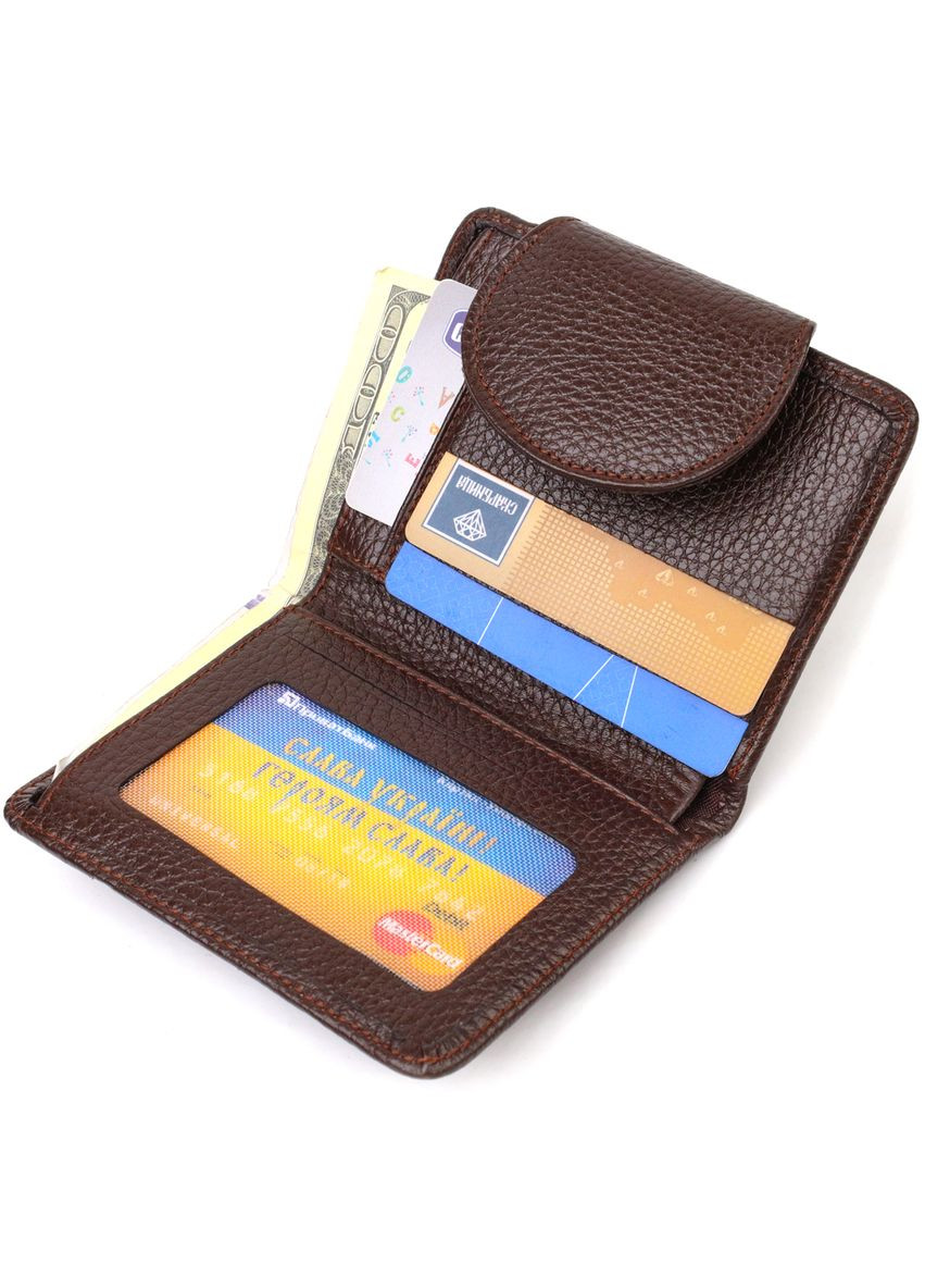 Женское портмоне из зернистой кожи с монетницей и хлястиком коричневое (sku_21808) No Brand (328218564)