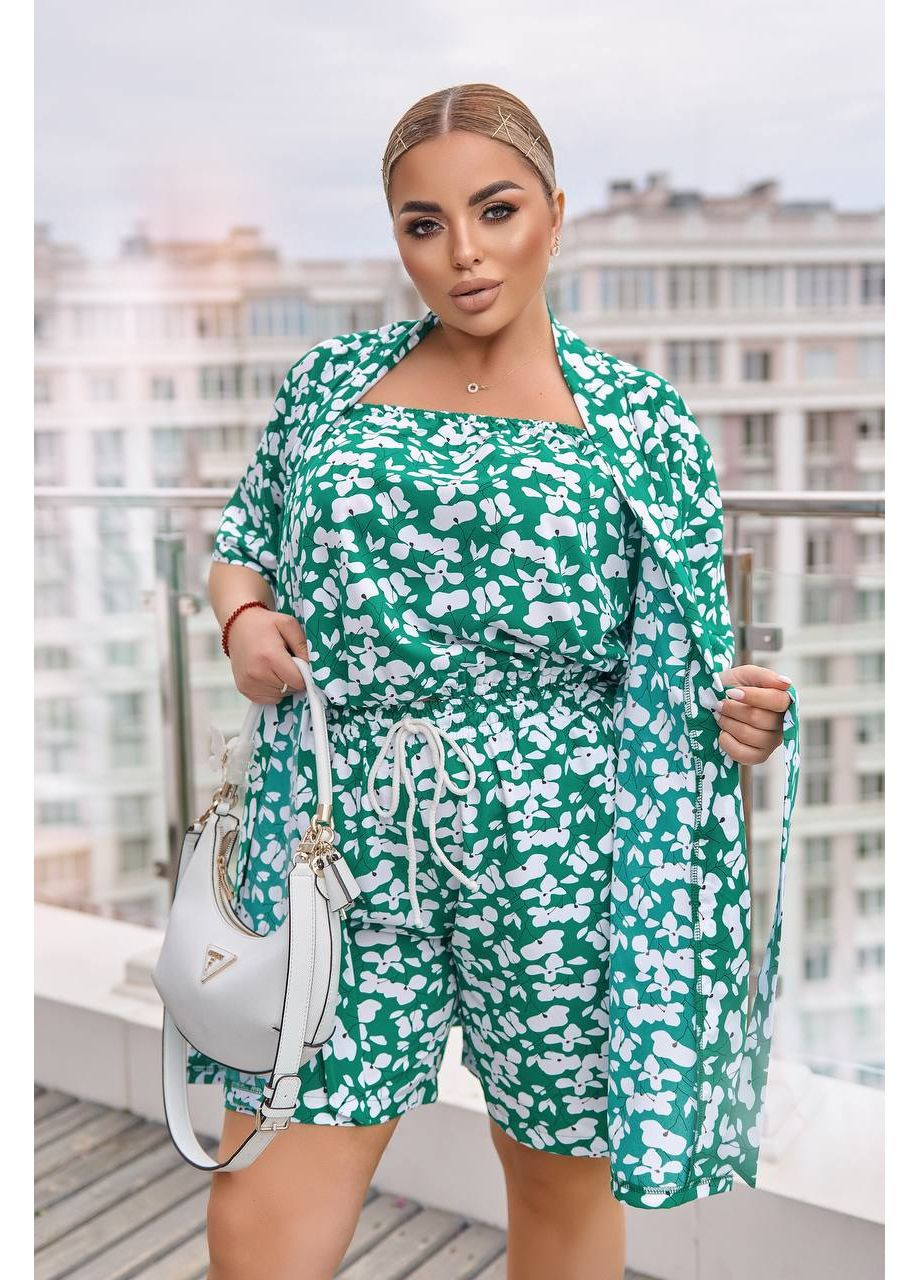 Женский костюм тройка с шортами цвет зеленый New Trend (304645590)