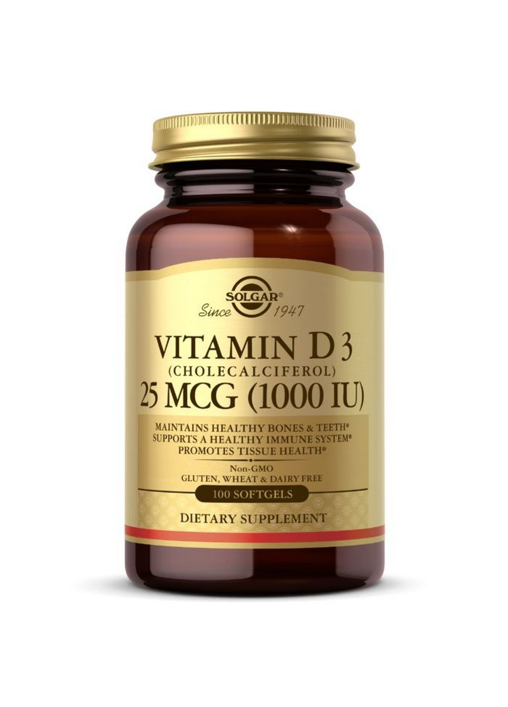 Витамины и минералы Vitamin D3 25 mcg, 100 капсул Solgar (293479099)