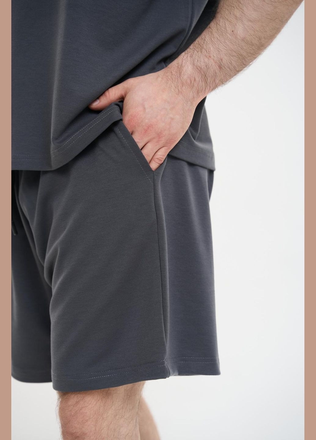 Графитовый летний мужской оверсайз костюм большого размера с шортами Vakko