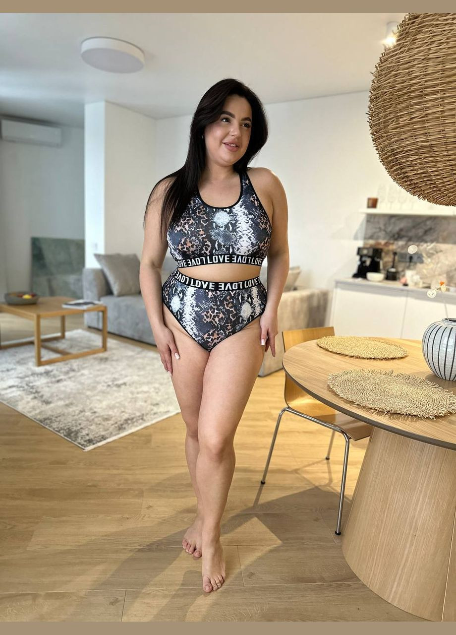 Темно-серый демисезонный комплект белья plus size трусики+топ No Brand