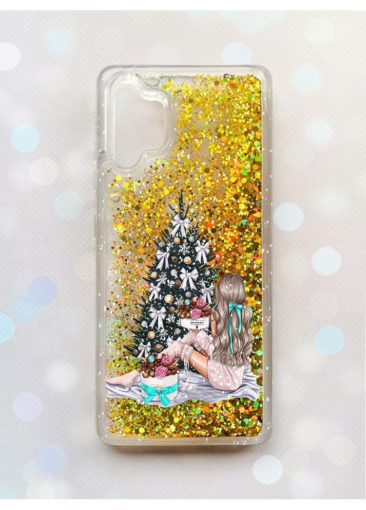 Чехол с плавающими блестками на Samsung Galaxy A32 Золотой:: Девушка возле ёлки (принт 139) Creative (362966965)