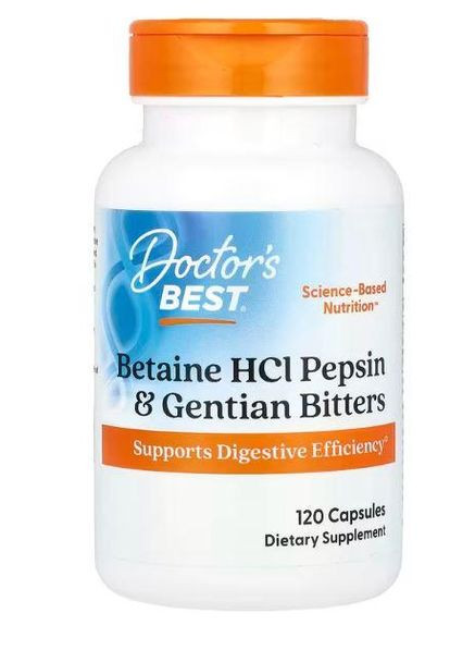 Бетаина гидрохлорид и пепсин, 120 капсул Doctor's Best (365986957)