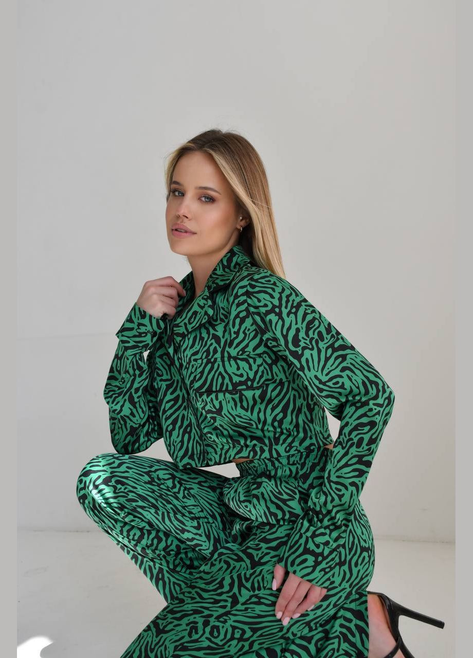 Жіночий костюм з кроп-топом та широкими штанами зі штучного шовку MonCher (334676429)