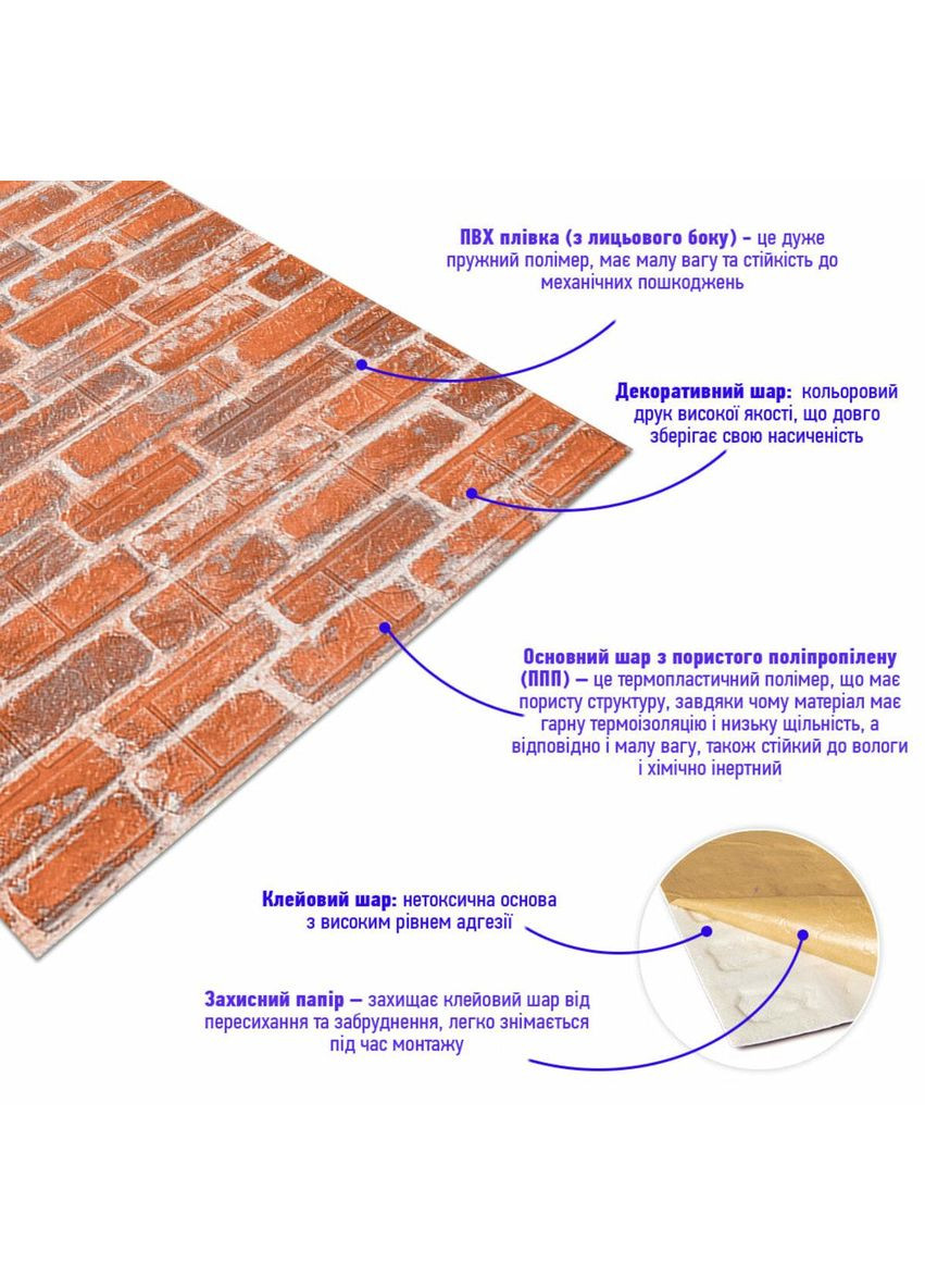 Самоклеющийся 3D панель 19600x700x3мм Рыжий Екатеринославский Кирпич love-shopping Sticker Wall (354661413)