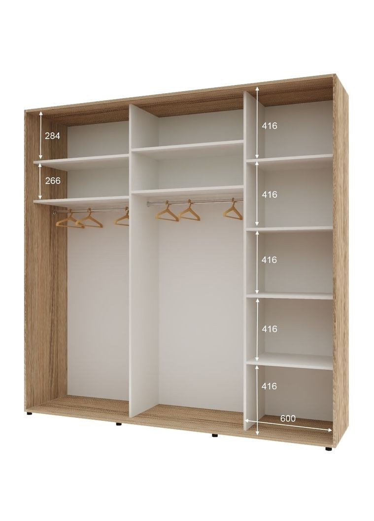 Шкаф-купе трехдверный Комфорт Мебель 210*60*220 см Натуральный 3 двери Зеркало Стандарт Комфорт Меблі (360435922)