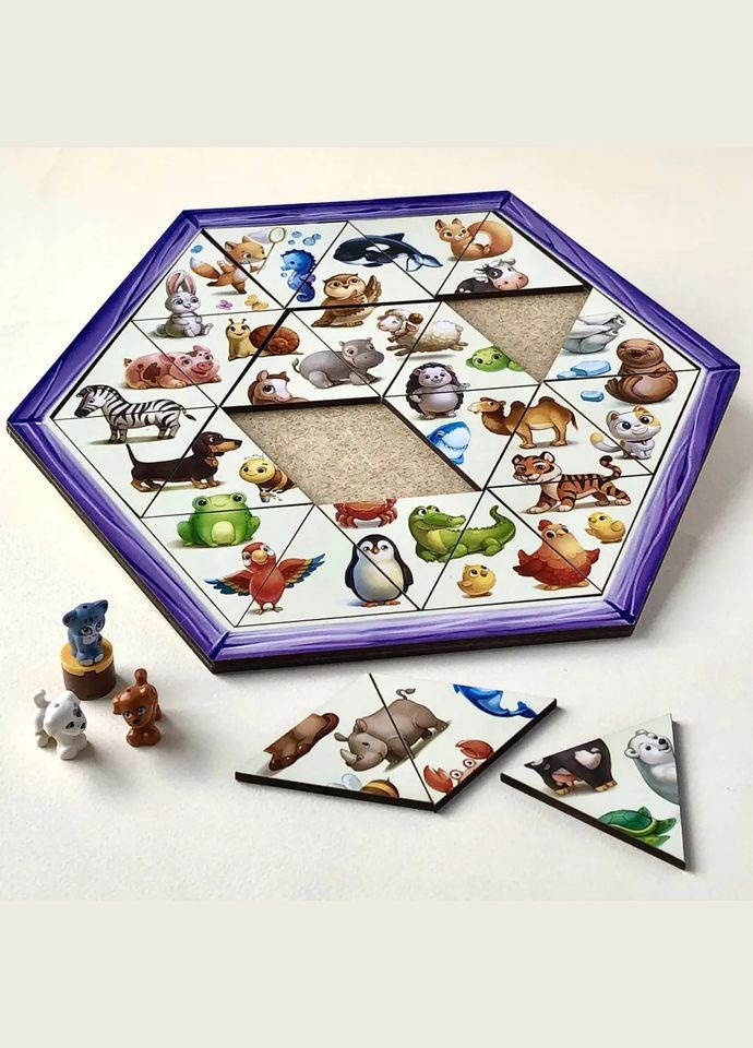 Дерев'яний пазл-головоломка "Тварини" (ПСД169) PSD169 шестикутник Ubumblebees (304408383)