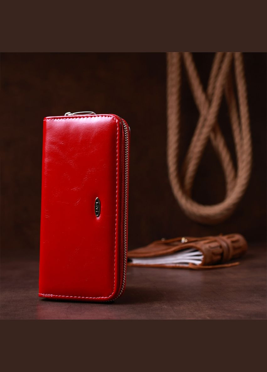 Жіночий гаманець на одну блискавку з екошкіри гладкий з монетницею 19037 Рожевий KIVI (306882150)