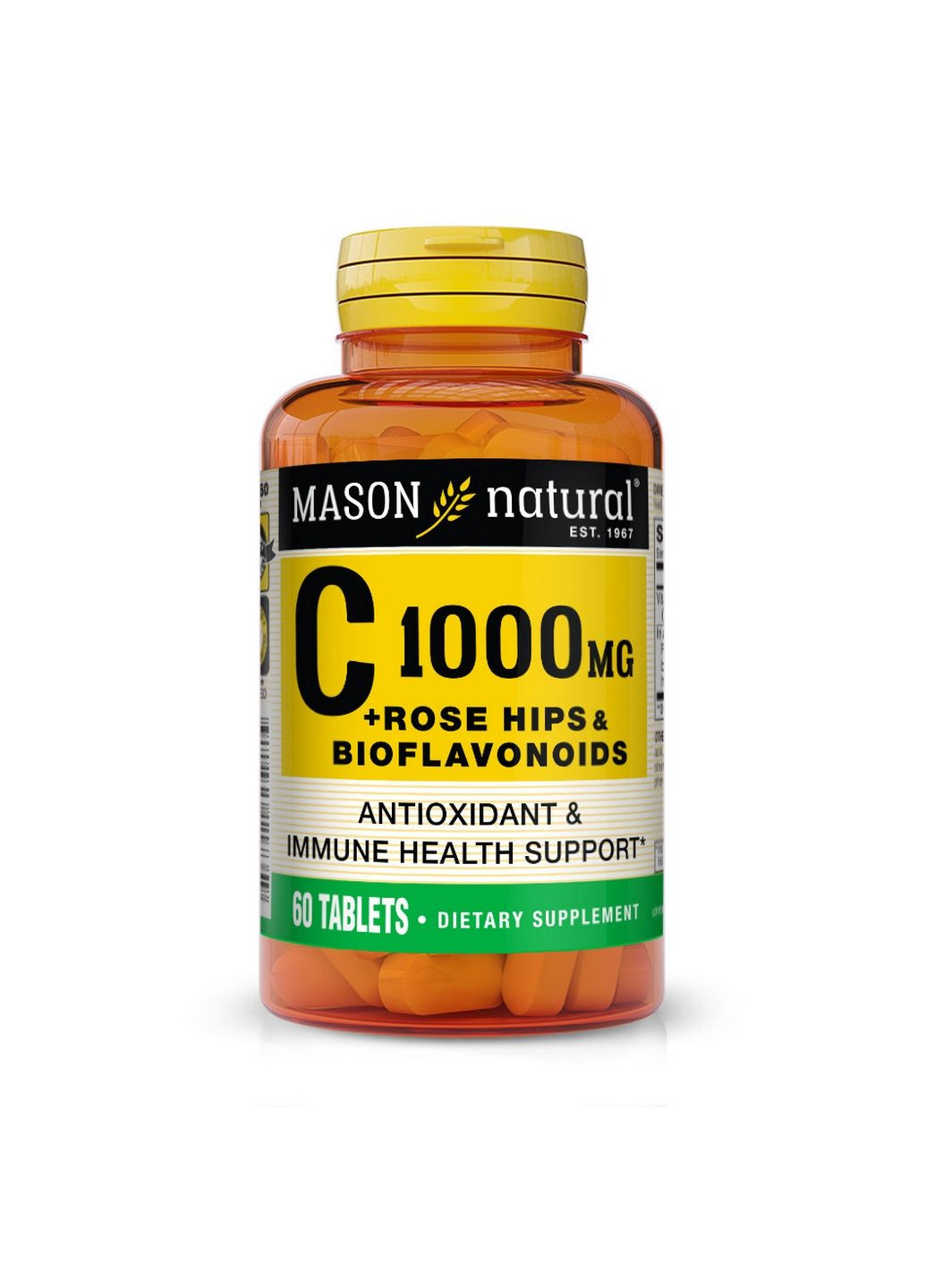 Вітаміни та мінерали Vitamin C Plus Rose Hips and Bioflavonoids Complex 1000 mg, 60 таблеток Mason Natural (293419180)