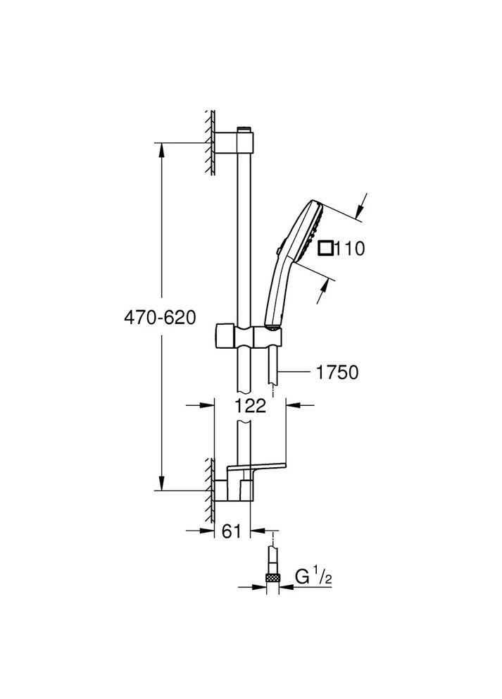 Душовий набір TEMPESTA CUBE 110 (штанга, ручний душ 2режими, шланг, тримач), колір хром Grohe 26907003 (319846774)