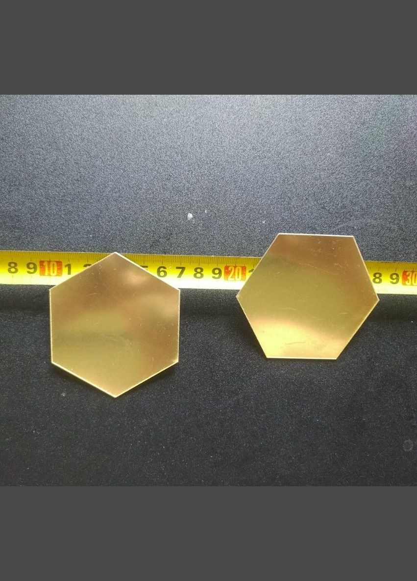 Дзеркальні наклейки шестикутні пластикові Золоті 6,8 х 7,8 х 4 см 6 шт набір Б239 No Brand (302242262)