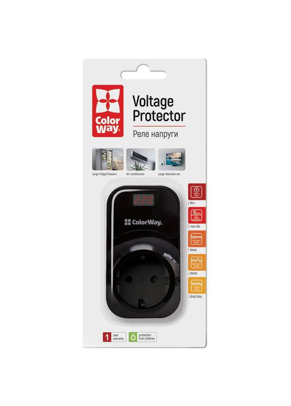 Реле напруги 16A/3680W 150V-210V/230V-280V DS4 Black (CW-VR16-04D) Colorway (330224398)