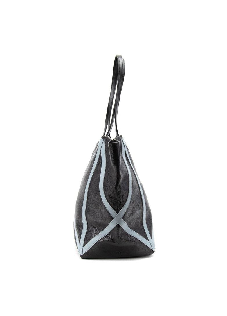 Женская вместительная классическая сумка шопер на плечо из натуральной кожи флотарий с акцентными голубыми швами повседневная RoyalBag CH-4835ABL-FL (362379467)