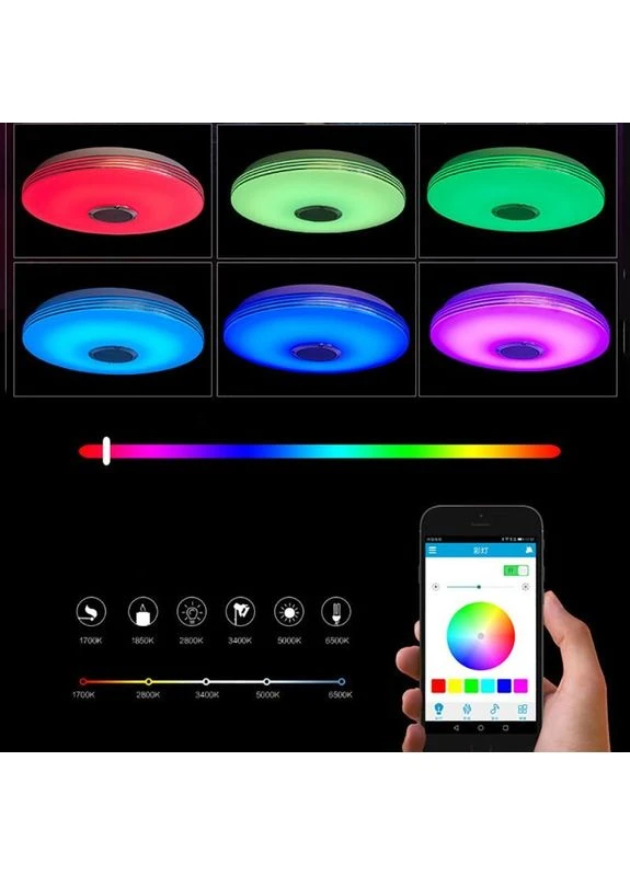 38см світлодіодний RGB світильник стельовий bluetooth + пульт дистанційного керування F&D (370622779)