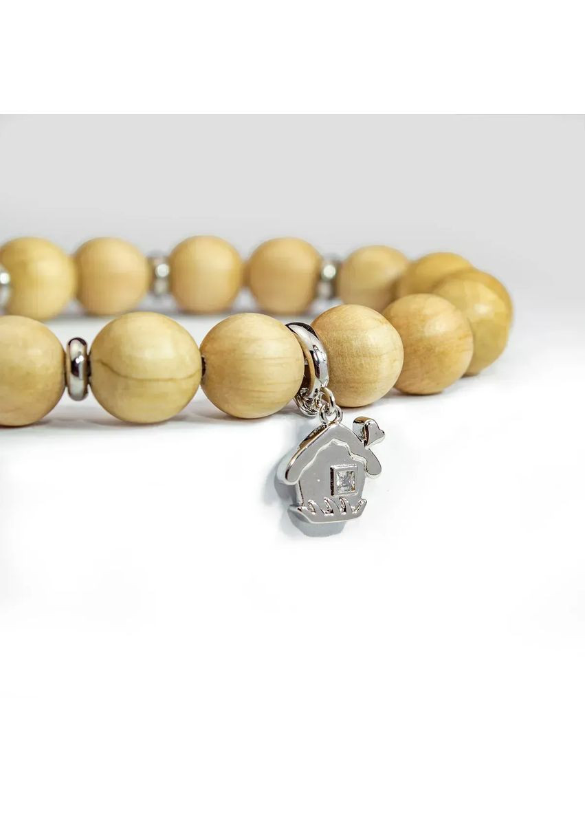 Браслет новорічний з натурального Граба з шармом "Будиночок" посріблений на зап’ястя 19 см Treelur Treelure (372157902)