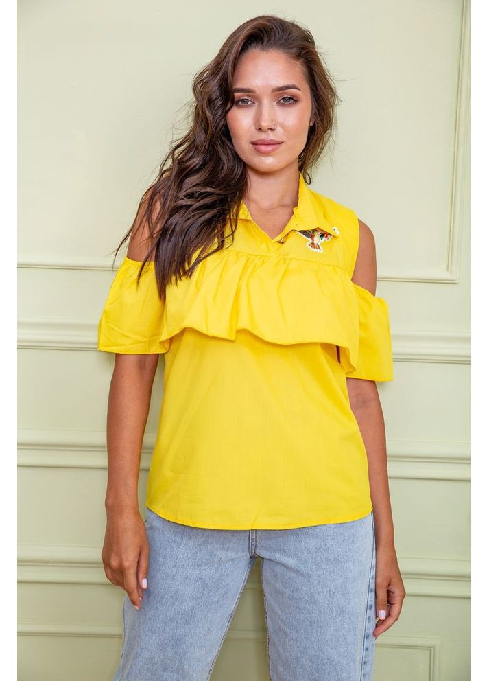 Жовта ошатна блуза з рюшею, персикового кольору, 172r23-1 Ager