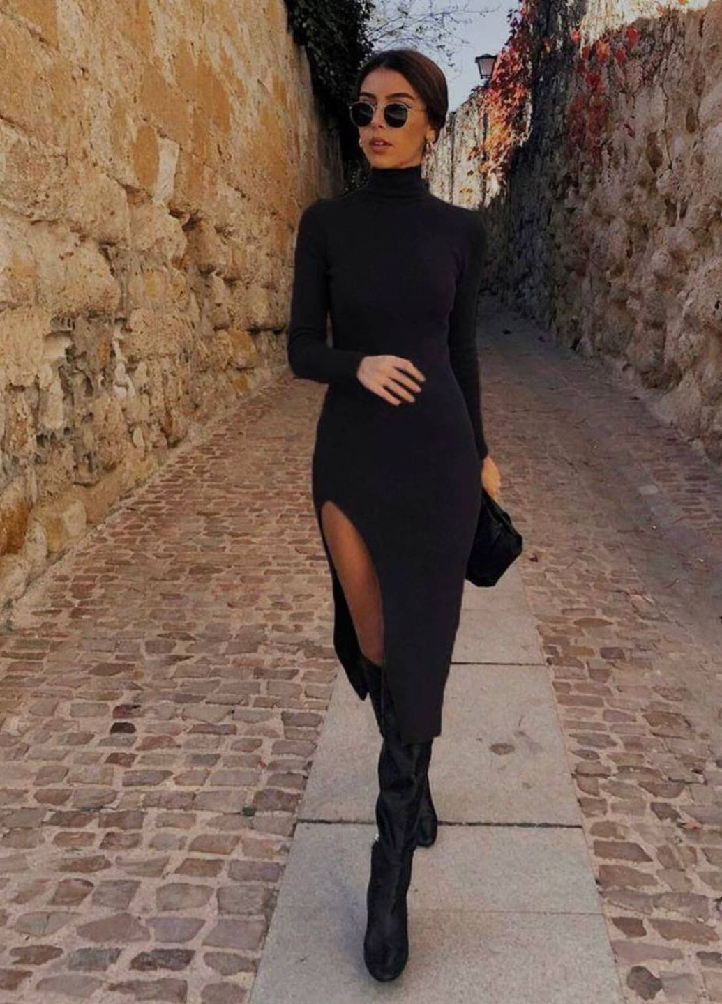 Черное повседневный приталенное женское платье в рубчик No Brand однотонное