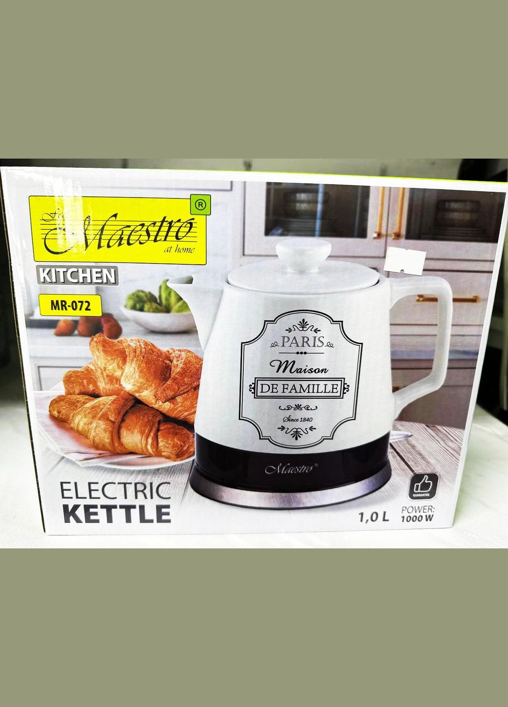 Керамічний електрочайник MR-072 Paris Maison De Famille Чорно-Білий 1л 1000 Вт Maestro (296925517)