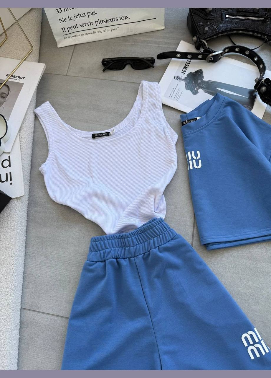 Костюм трійка двонитка рубрик,топ,шорти,футболка No Brand (333964788)