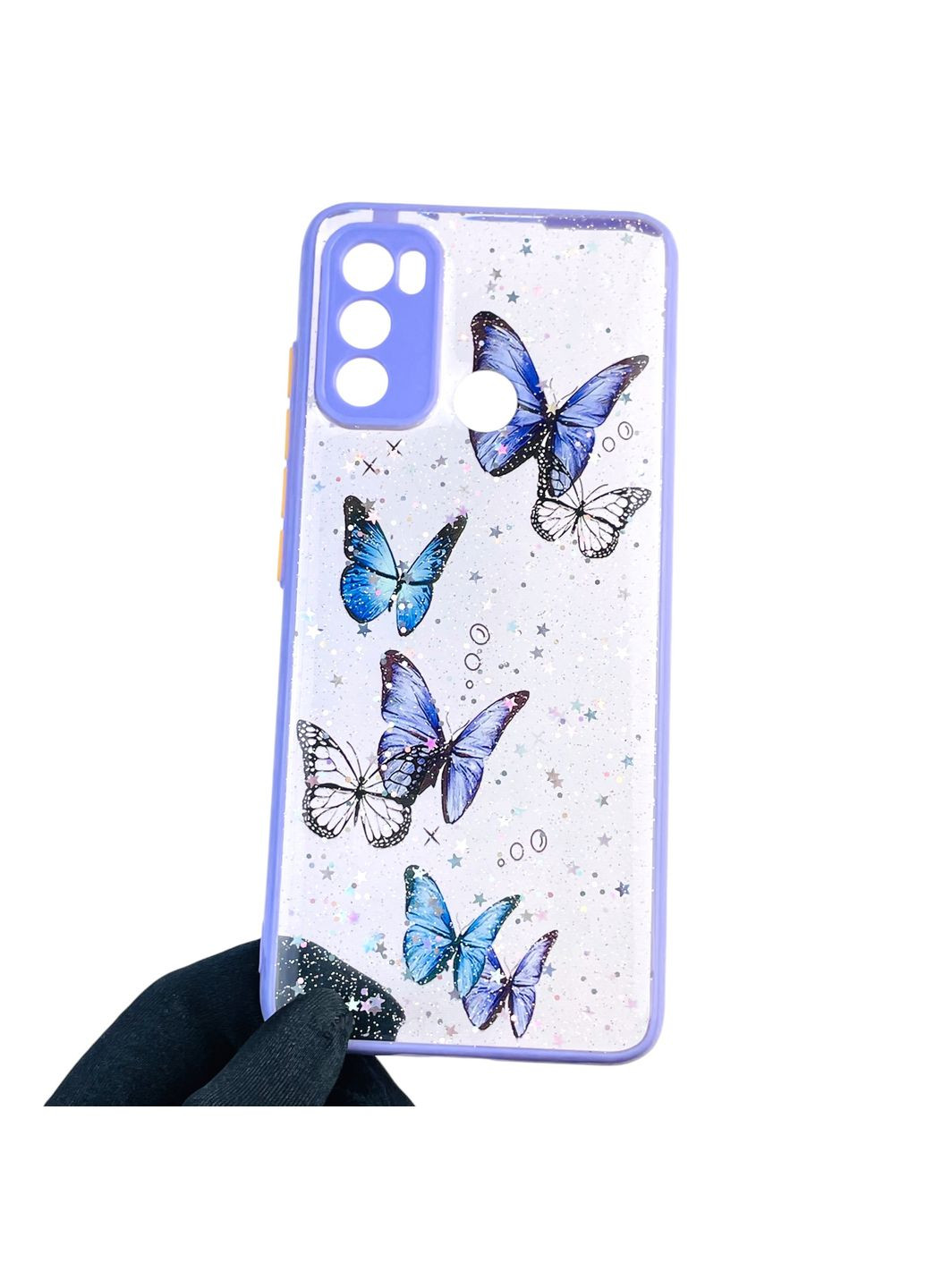 Чехол для Moto G60 с блёстками с бабочками на моторола г60 сиреневый Motorola (366390748)