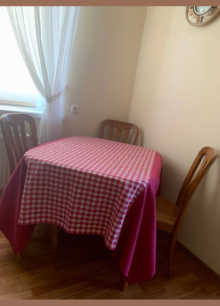 Скатерть розовая габардин на кухонный стол квадратная, в клеточку размер 180*180 см Hanna (341730529)