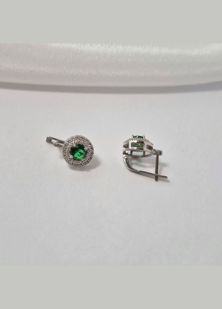 Срібні сережки із Зеленим каменем срібло 925 проби Родоване 82053з 3.07г No Brand (316649587)