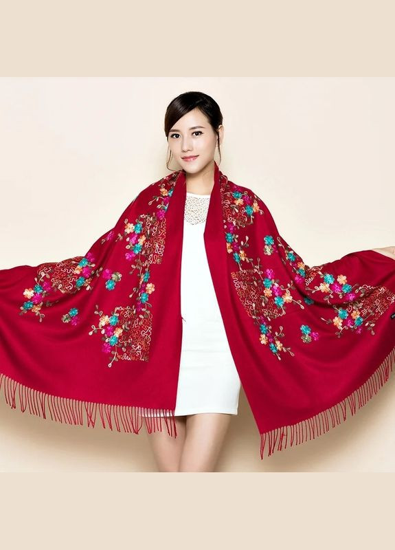 Кашемировый шарф с шелковой вышивкой "Магия природы" в цветовом бургунде 134002 Cashmere (325878583)