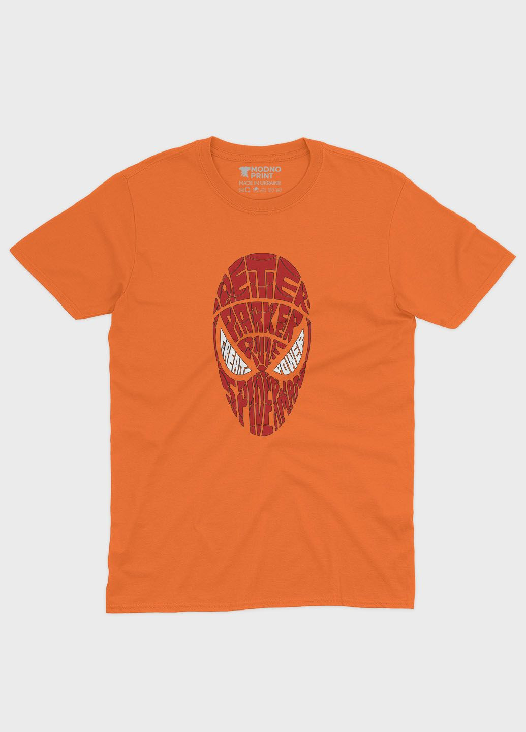 Помаранчева демісезонна футболка для хлопчика з принтом супергероя - людина-павук (ts001-1-ora-006-014-073-b) Modno