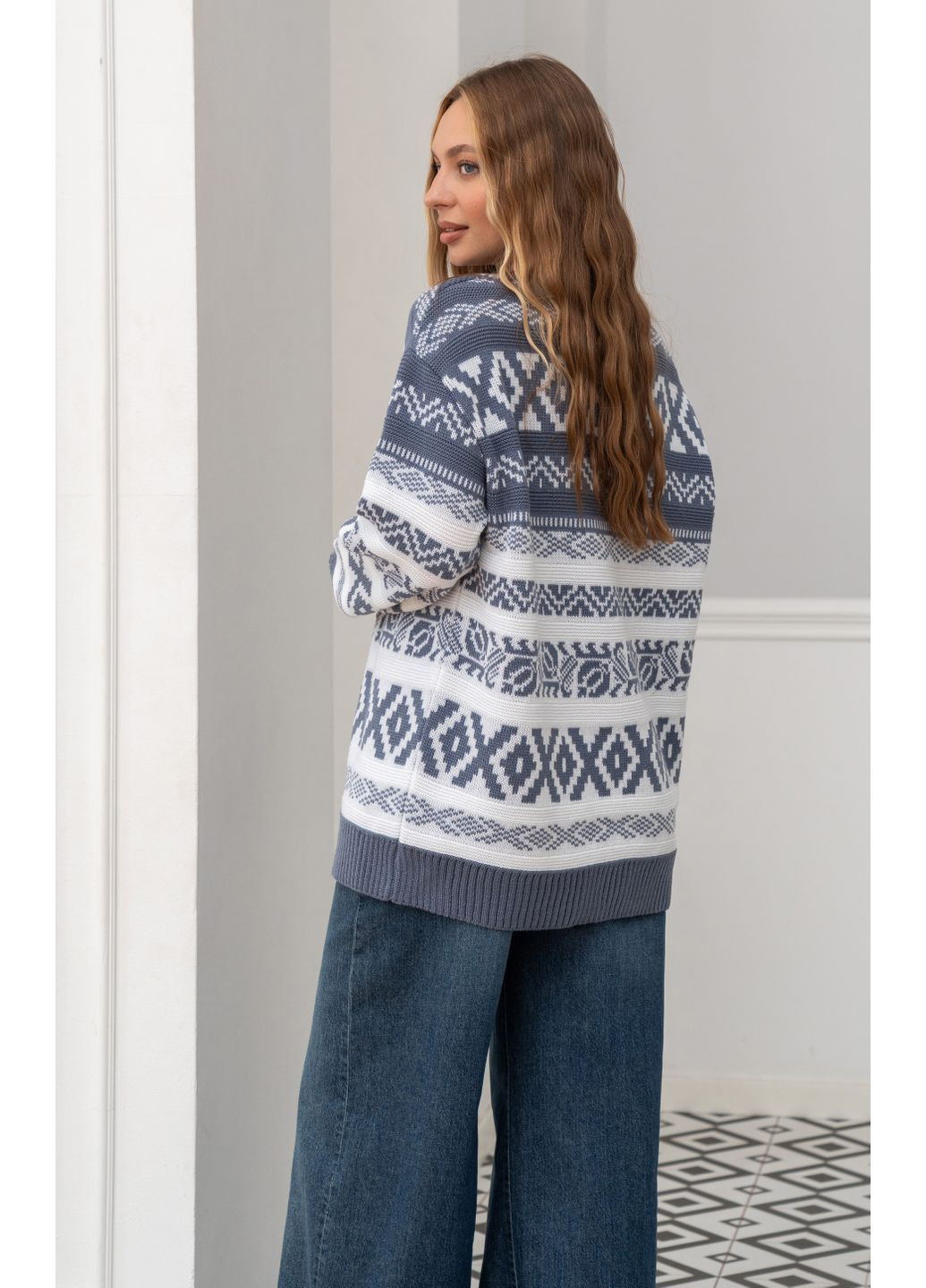 Синя жіноча тепла вязана сукня вербена з орнаментом довга шоколад You Best