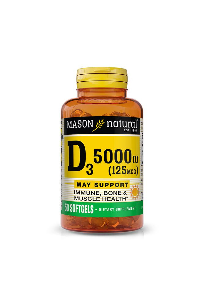 Витамины и минералы Vitamin D3 5000 IU, 50 капсул Mason Natural (322208966)