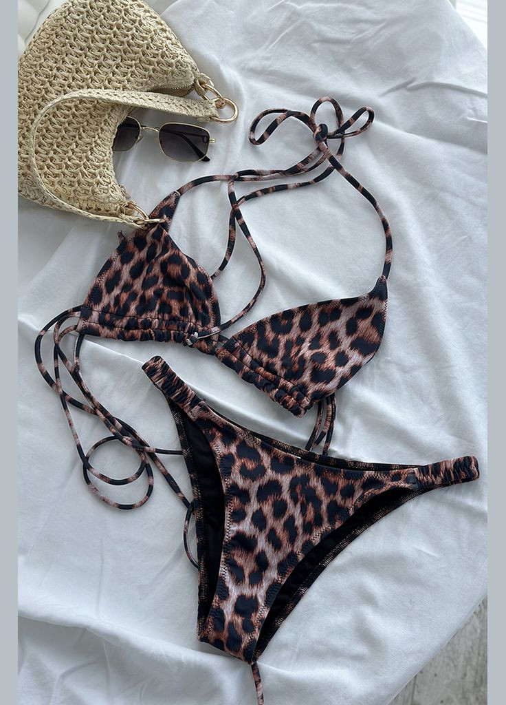 Комбінований літній купальник шторки з принтом леопард - sea mood kari shop atelier принтований s/m (186sw-21bi-le) Ova Ova Brand