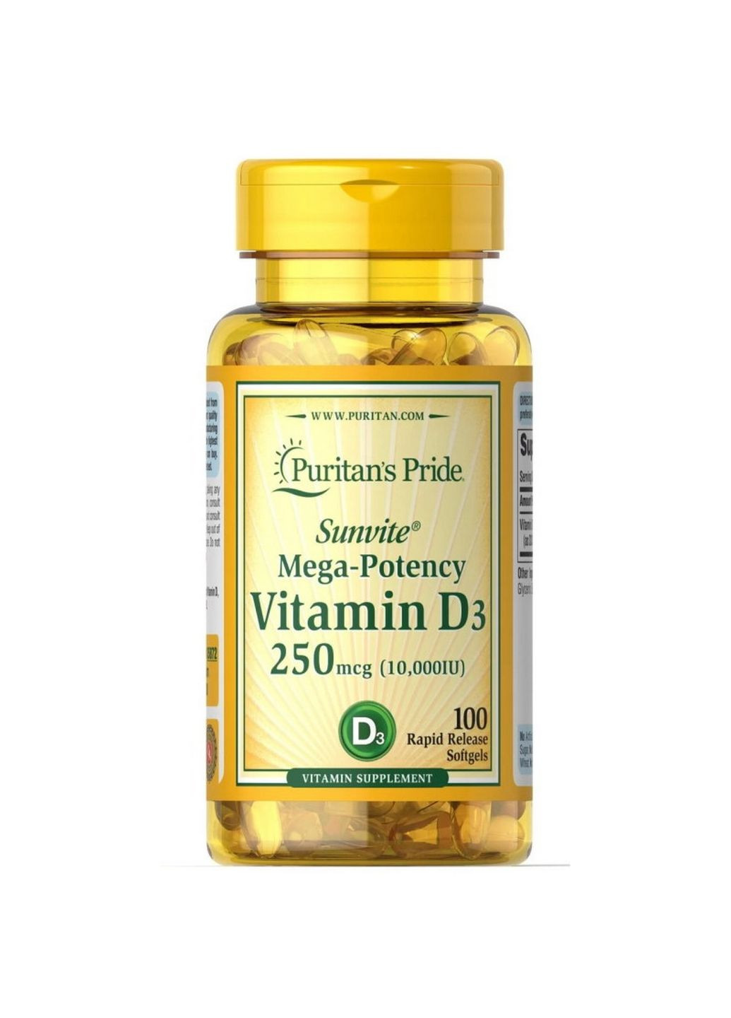 Витамины и минералы Vitamin D3 10000 IU, 100 капсул Puritans Pride (293480801)