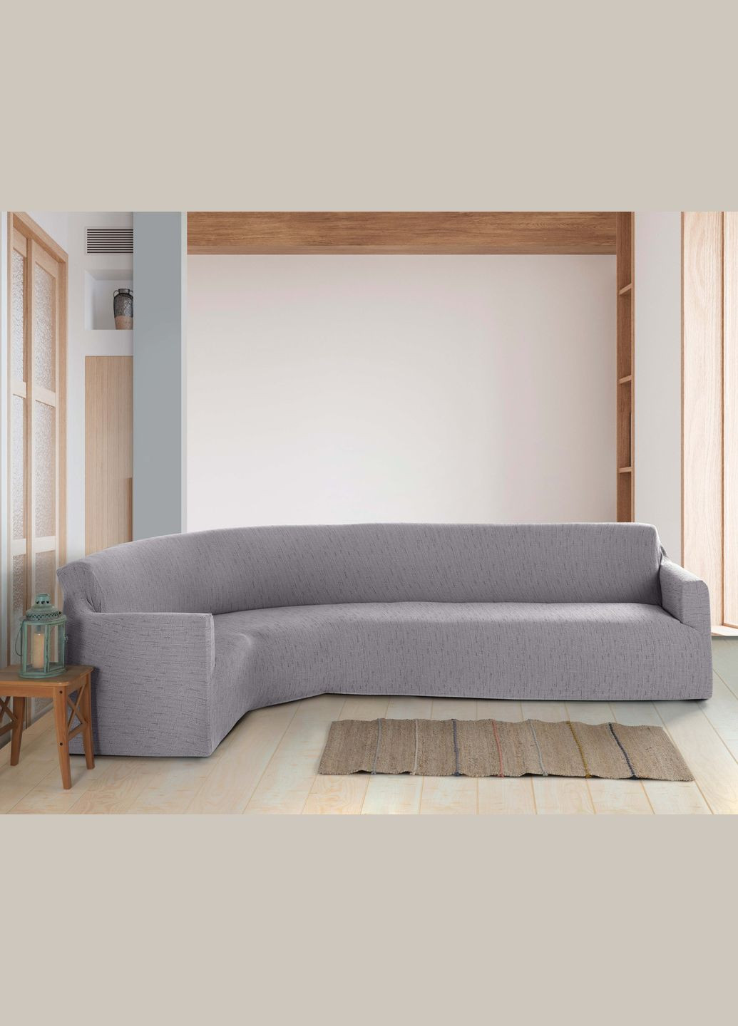 Жакардовий чохолна кутовий диван Kora без спідниці Світло-сірий Kayra (318387458)