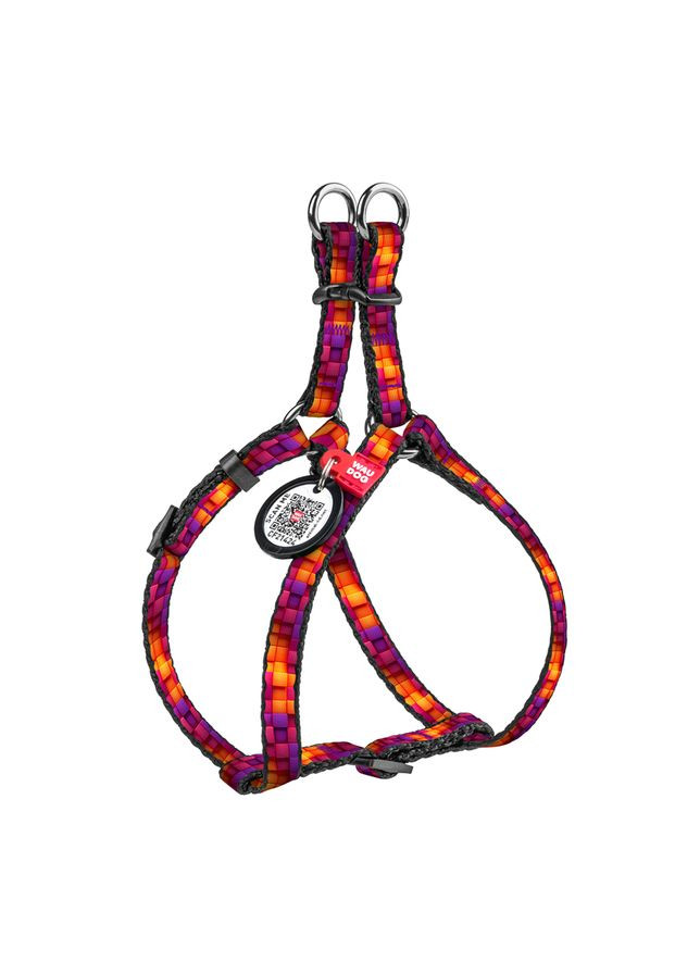 Шлея для котів та дрібних порід собак Nylon з QR паспортом, малюнок "Куби 3Д", пластиковий фастекс,, Ш 10 мм, B=C 28-40 см WAUDOG (326836261)