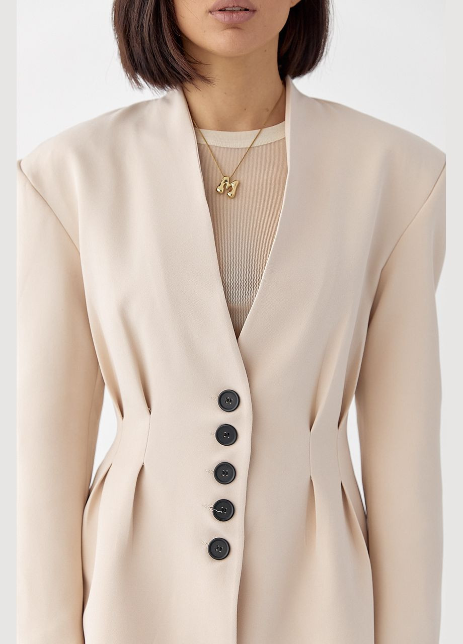 Приталений подовжений піджак зі складками - молочний колір Lurex (324392611)