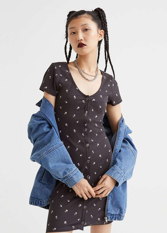 Сіра кежуал сукня у рубчик H&M однотонна