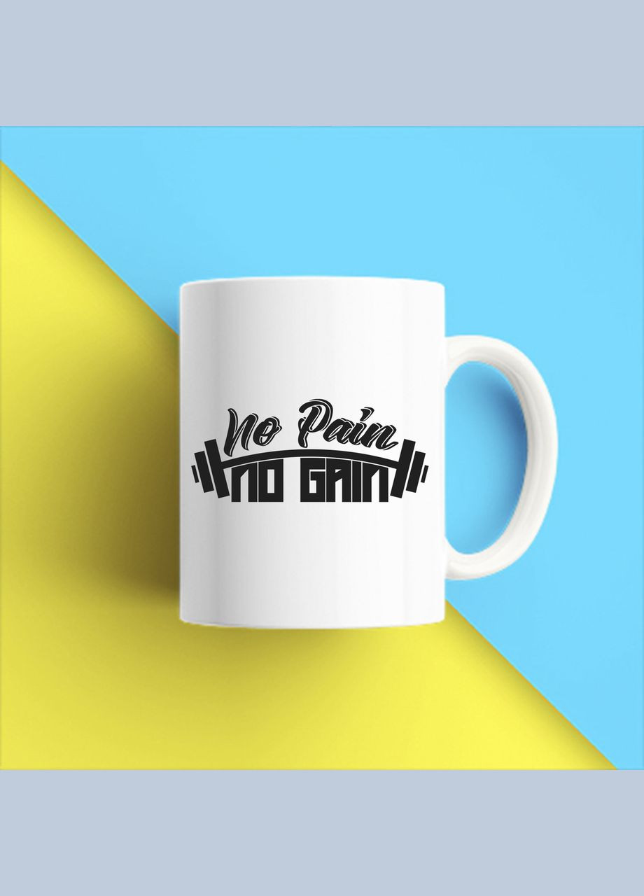 Білий кухоль (кухоль) з принтом "Штанга: No pain no gain" Push IT Кавун Чашка (316114365)