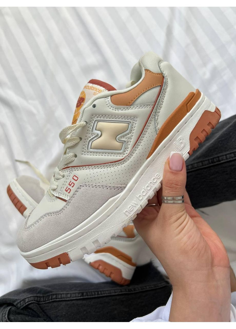 КРОССОВКИ ЖЕНСКИЕ NEW BALANCE 550 WHITE ORANGE НЬЮ БЕЛАНС 550 No Brand белые демисезоны (369387868)