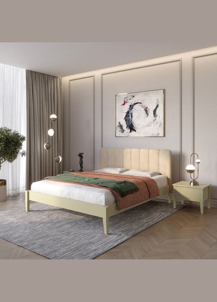 Односпальне дерев'яне ліжко Лондон ДК (RAL1020)//Аляска 23 (Бежевий) Б1 90х190 см (MBG-6829) Mebigrand (366085202)