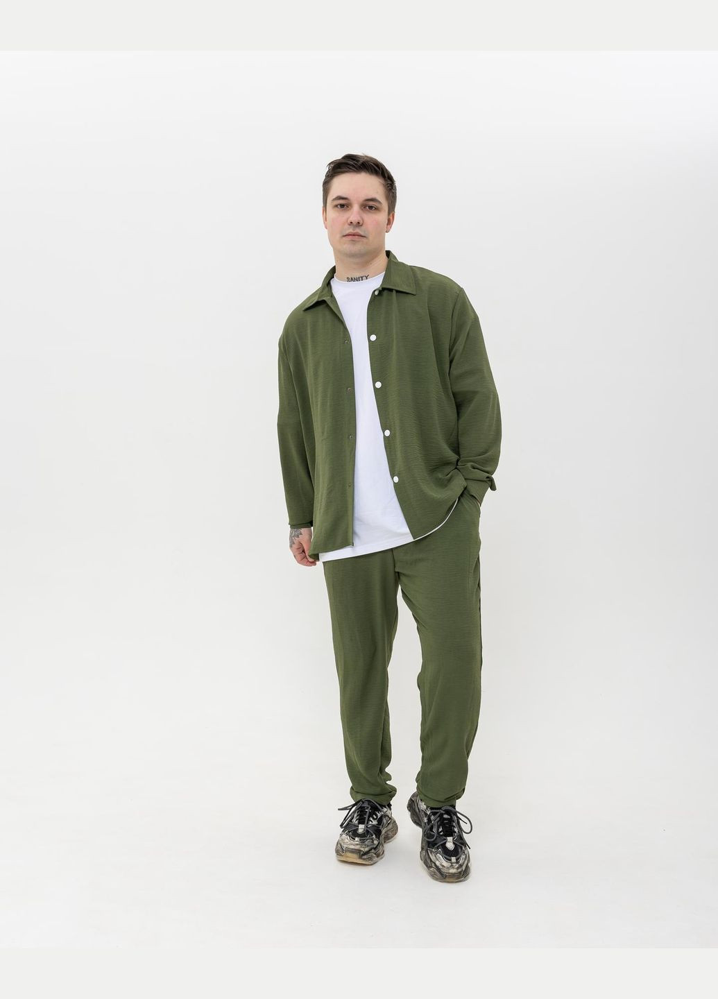 Оливковий (хакі) демісезонний костюм чоловічий сорочка-штани з сорочкою, брючний No Brand