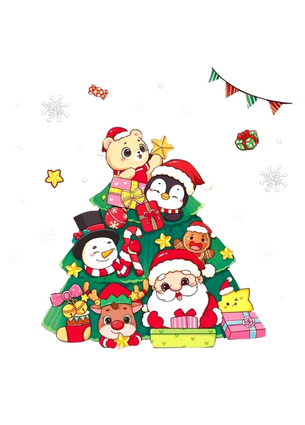 Новорічна наклейка на вікна Новий рік Ялинка святкова 50 на 70 см різнобарвний Jannet Наклейка (308040012)