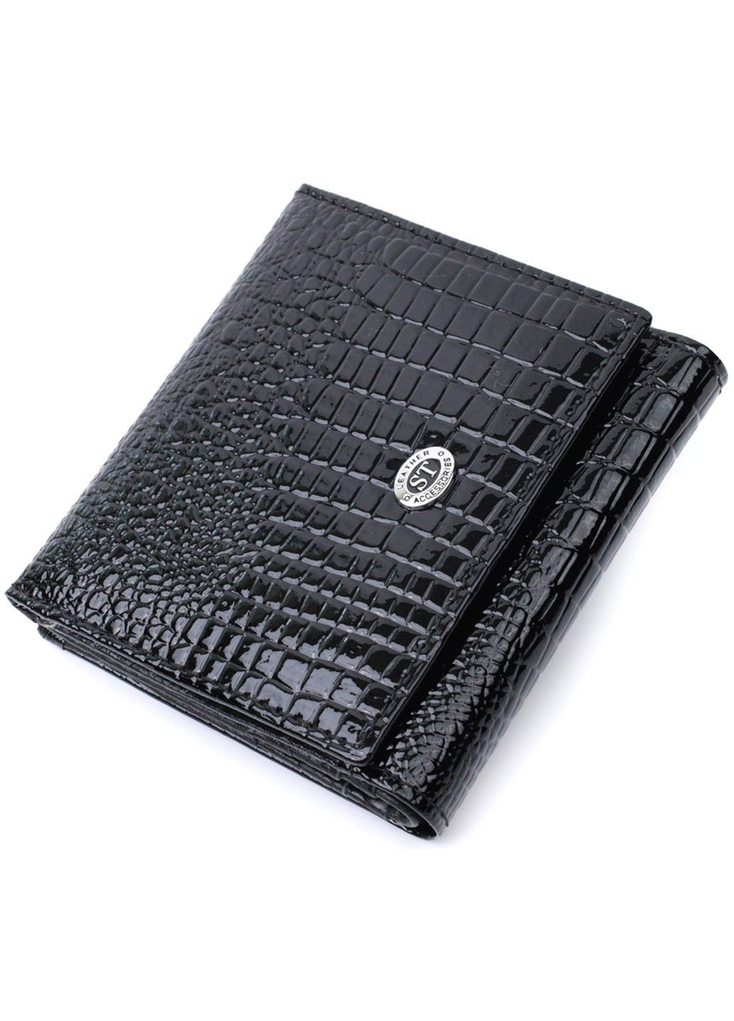 Компактний жіночий гаманець з натуральної лакованої шкіри 22688 Чорний st leather (297993012)
