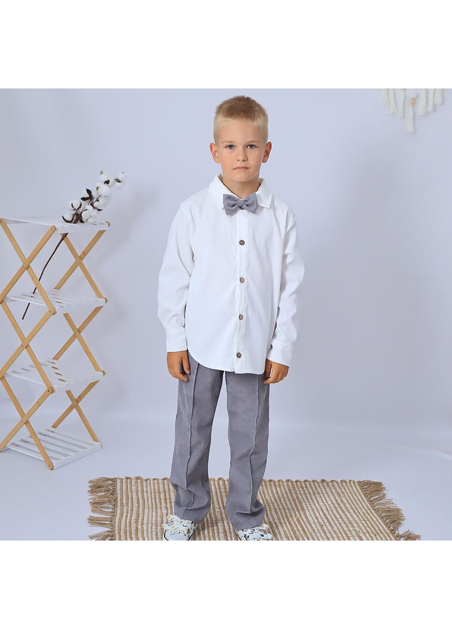Комбінований демісезонний святковий вельветовий костюм для хлопчика/костюм до школи сорочка біла + штани сірі + метелик з сорочкою, брючний No Brand