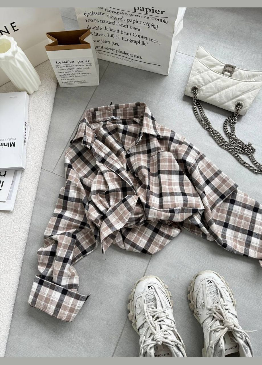 Жіноча бежева з чорним сорочка No Brand (332624048)