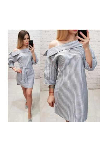 Комбінована сукня 161 світло сіра смужка KHAN