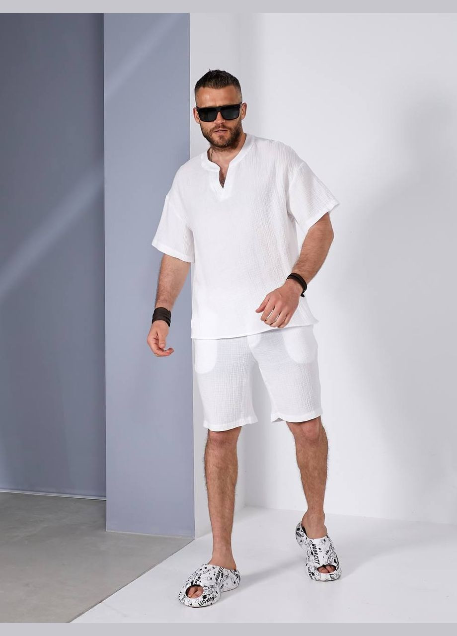 Білий літній костюм чоловічий з шортами No Brand