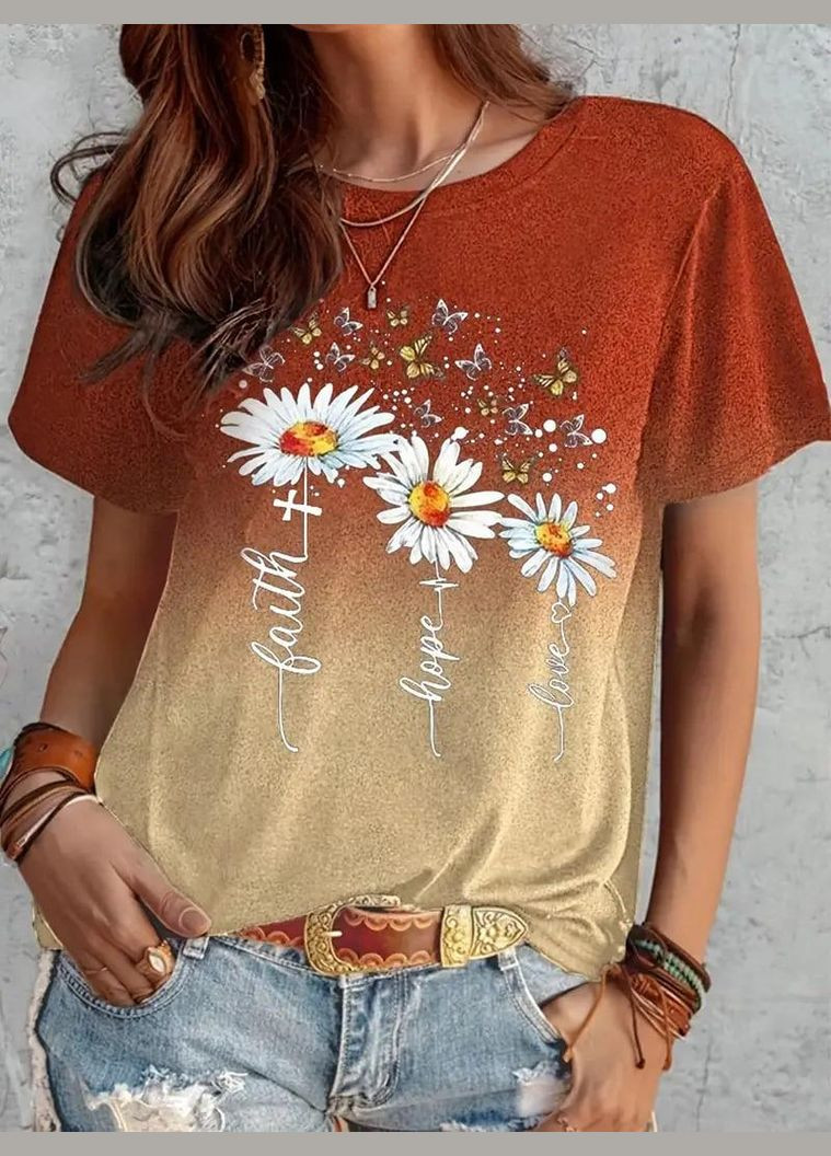 Женская футболка с принтом ромашек. Яскраво - (325439757)