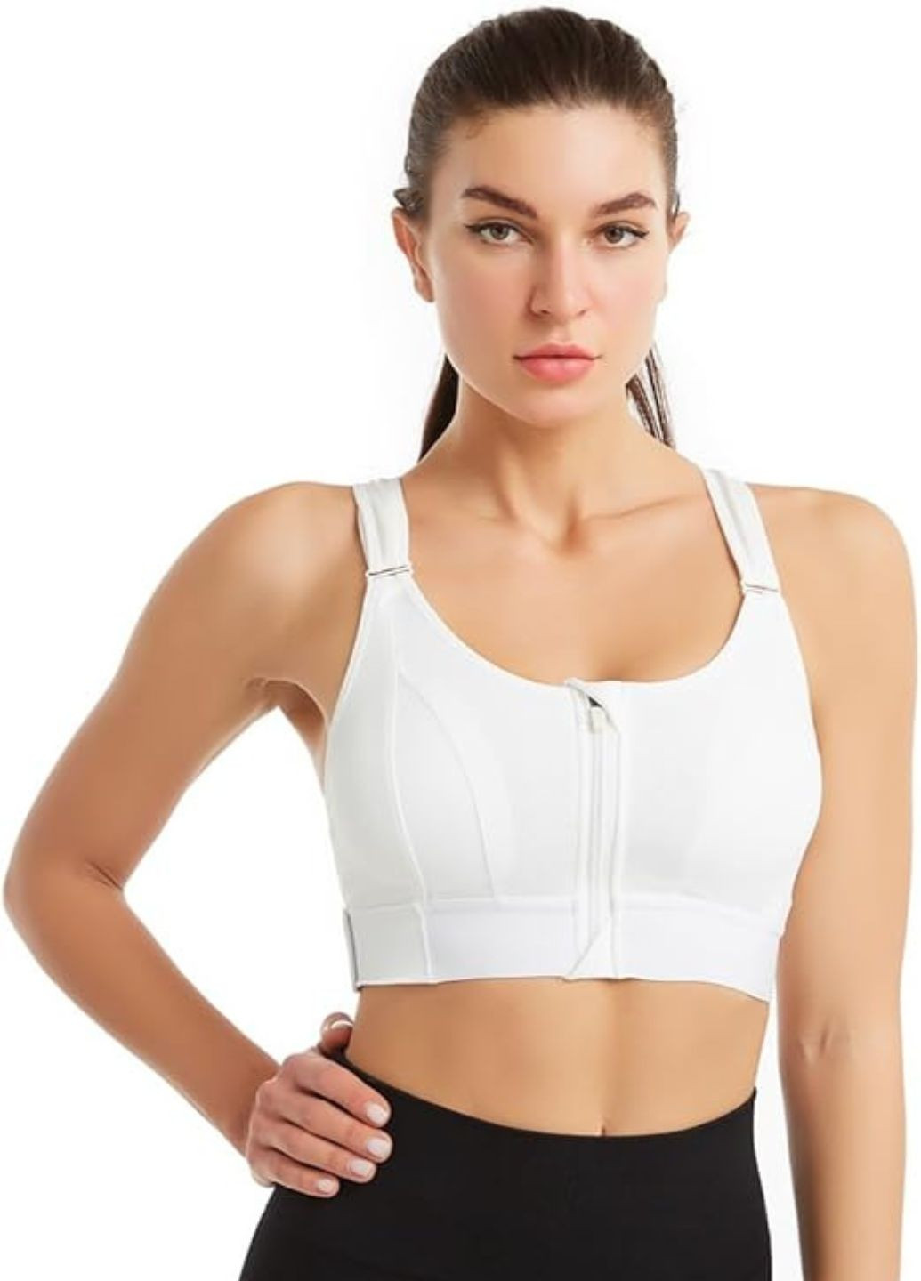 Спортивный топ для большой груди на молнии спереди белый (70182) FitFiesta (341164017)